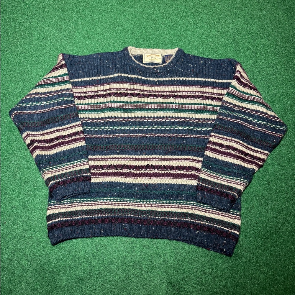 Vintage Textured 3D Knit Wool Blend Coogi Style 90s Small Crewneck Sweater